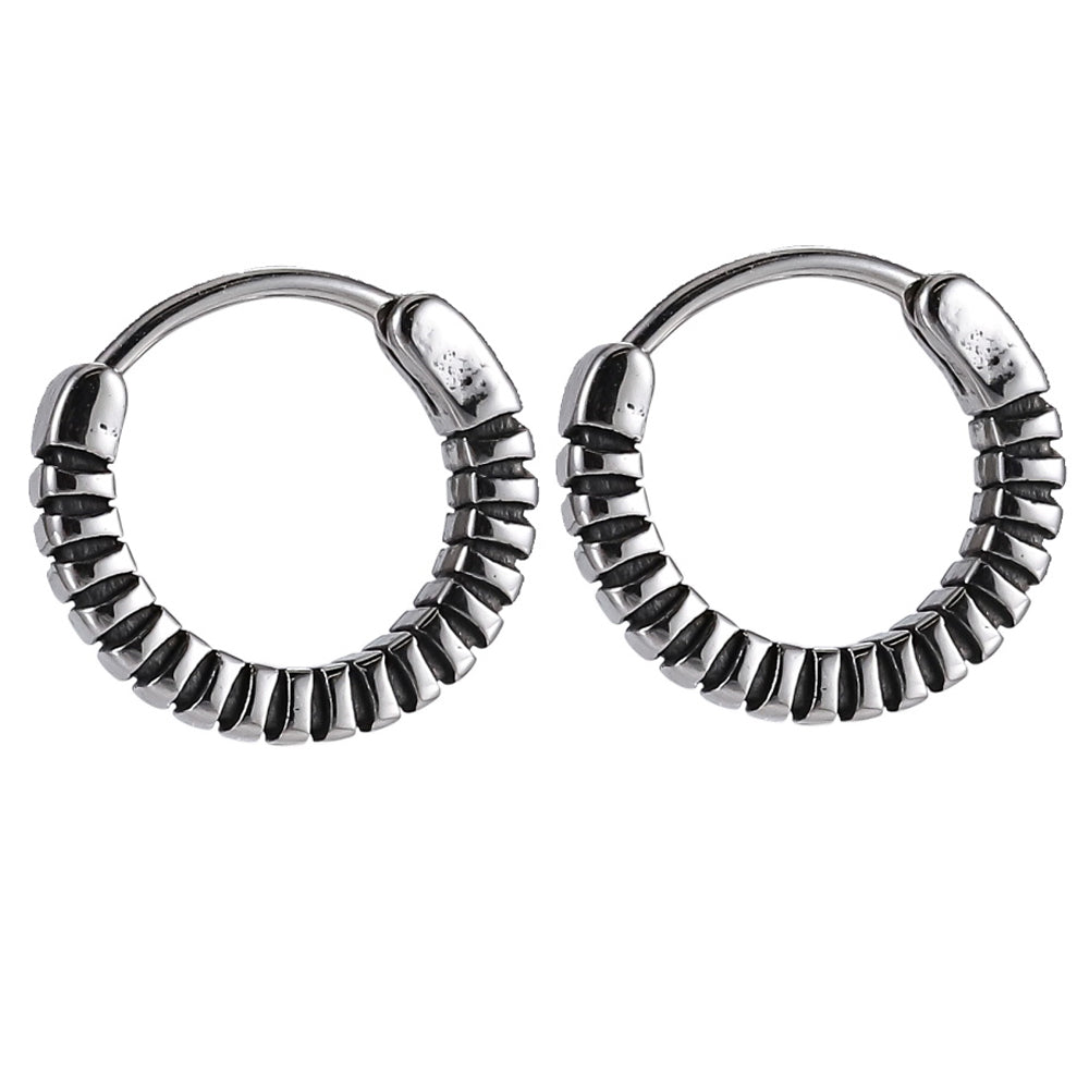 ESS839 STAINLESS STEEL HOOP EARRING WITH PATTERN