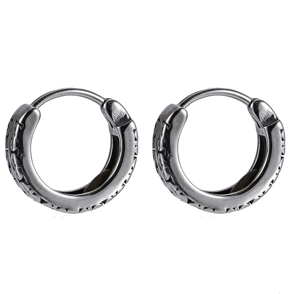 ESS841 STAINLESS STEEL HOOP EARRING WITH SCROLL PATTERN