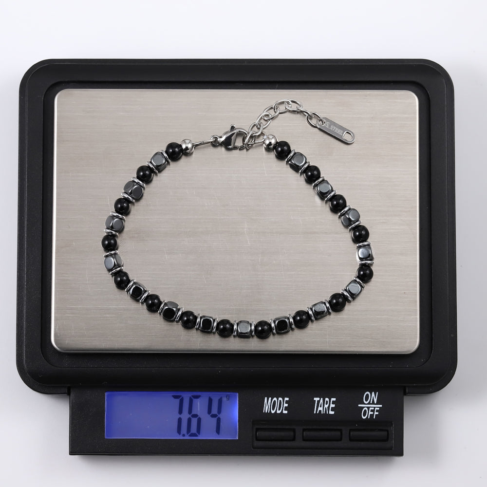 MBSS152 STAINLESS STEEL & HEMATITE BRACELET WITH NATURAL STONE