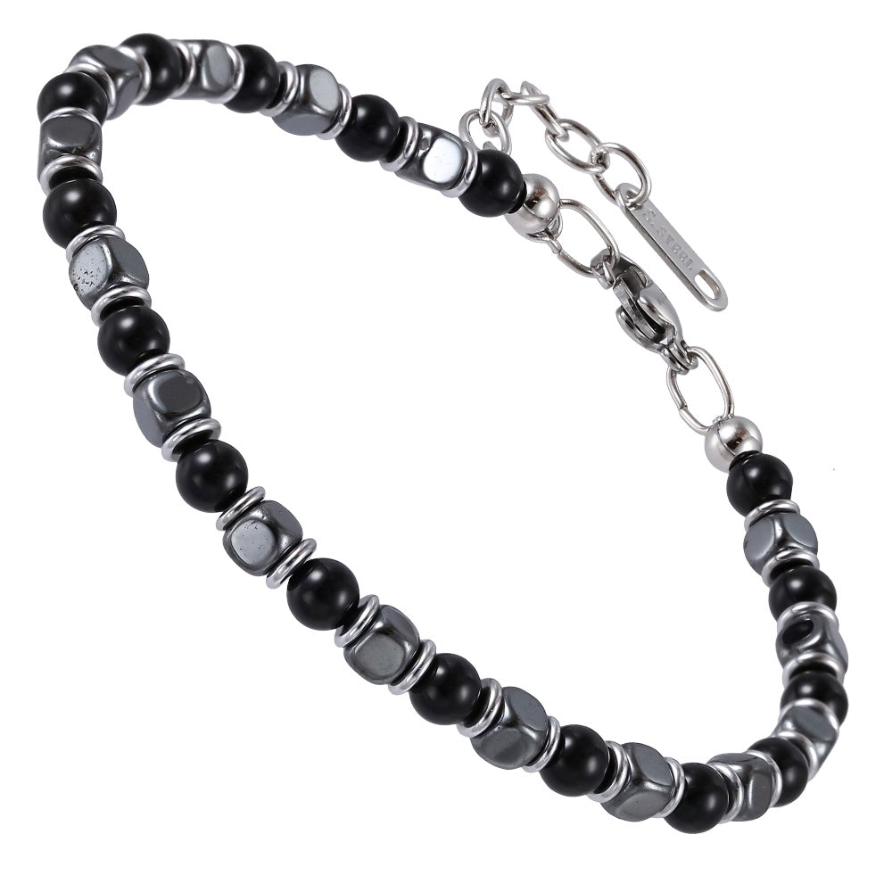 MBSS152 STAINLESS STEEL & HEMATITE BRACELET WITH NATURAL STONE