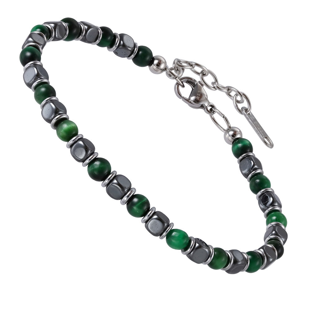 MBSS152 STAINLESS STEEL & HEMATITE BRACELET WITH NATURAL STONE