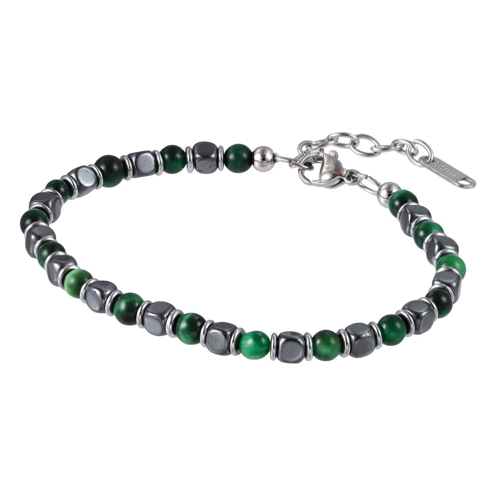 MBSS152 STAINLESS STEEL & HEMATITE BRACELET WITH NATURAL STONE