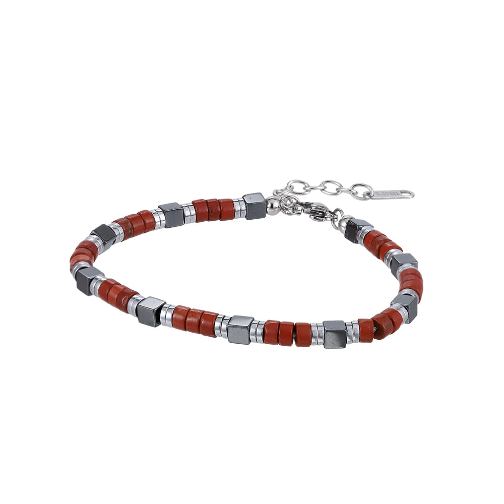 MBSS177 STAINLESS STEEL & HEMATITE BRACELET WITH NATURAL STONE