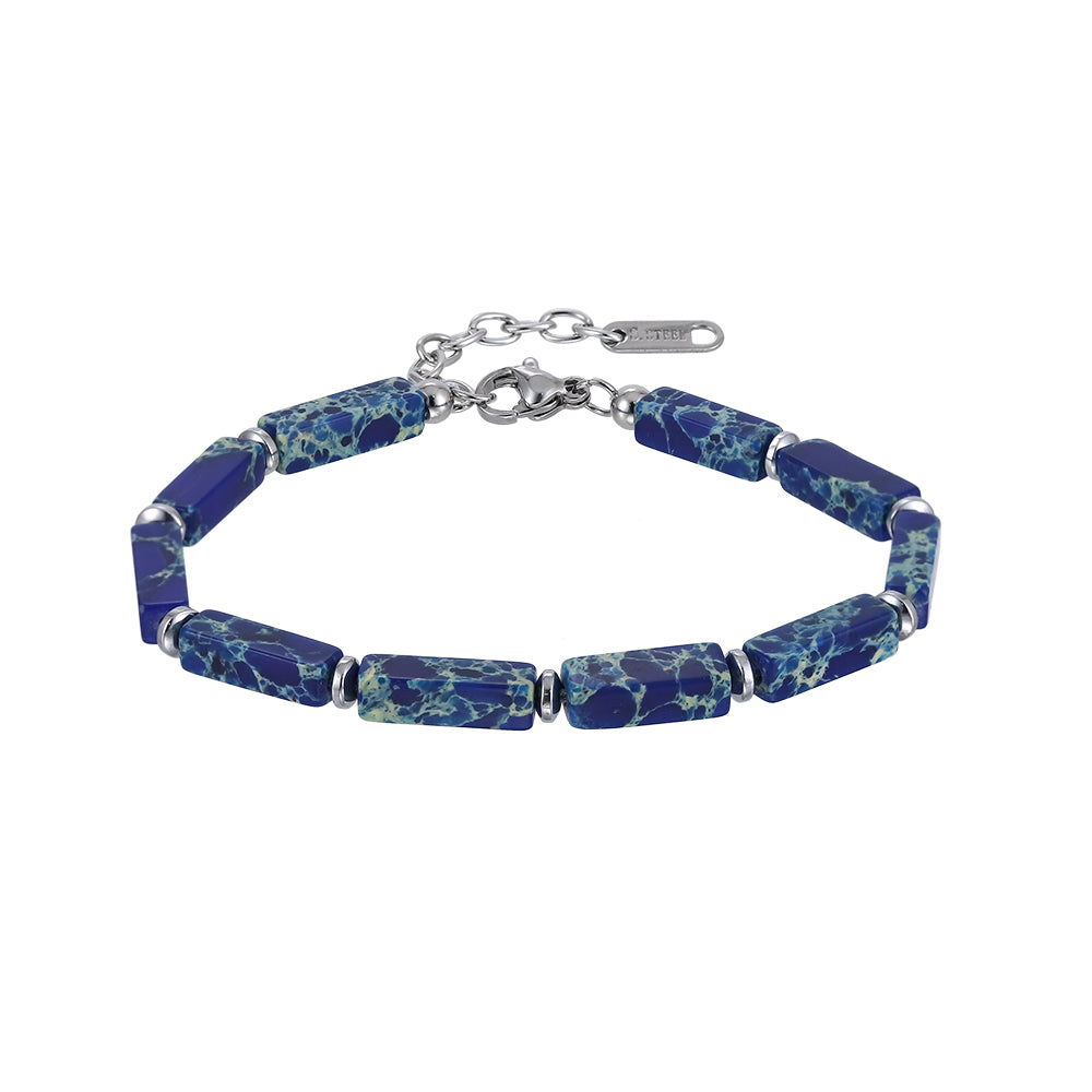 MBSS178 STAINLESS STEEL & HEMATITE BRACELET WITH NATURAL STONE