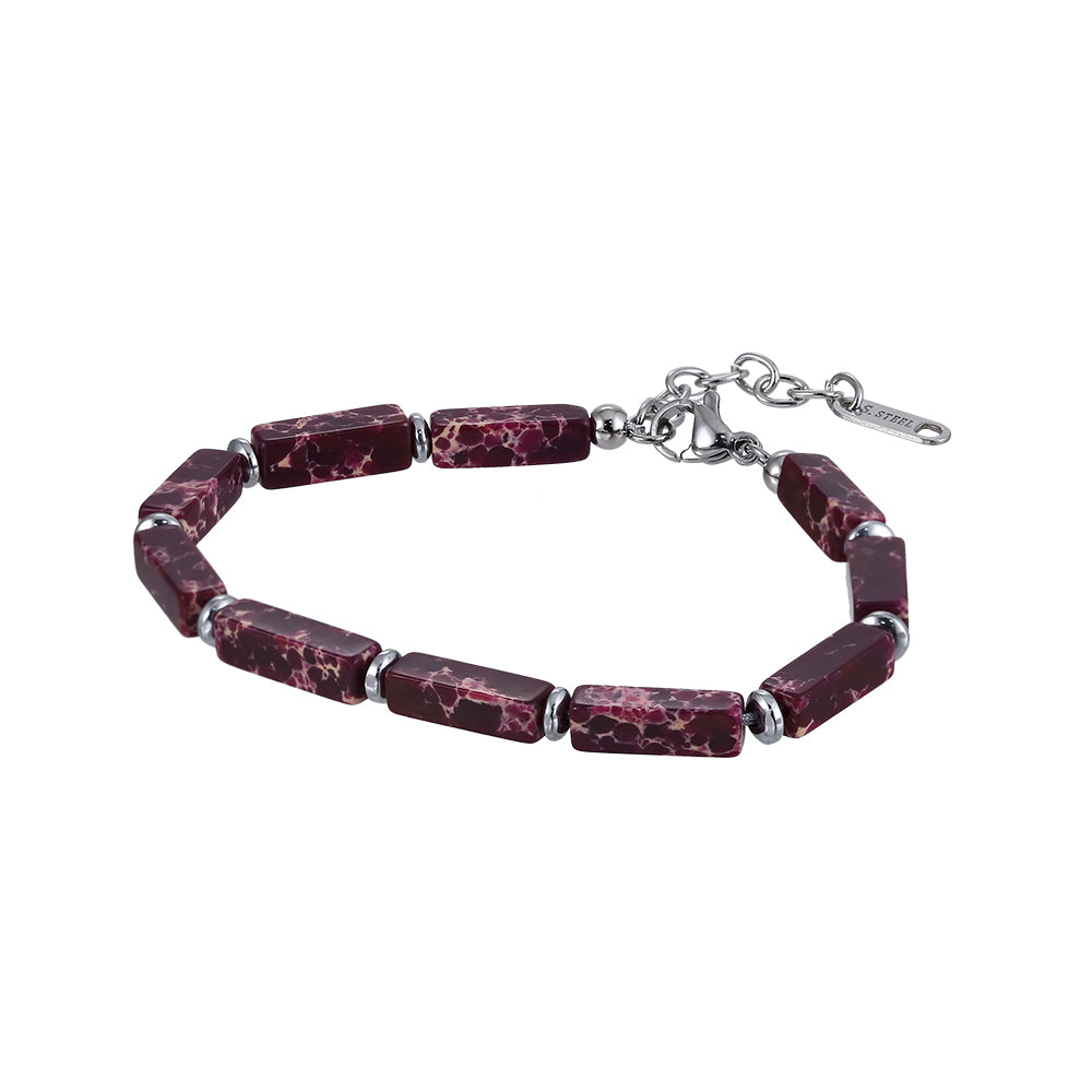 MBSS178 STAINLESS STEEL & HEMATITE BRACELET WITH NATURAL STONE