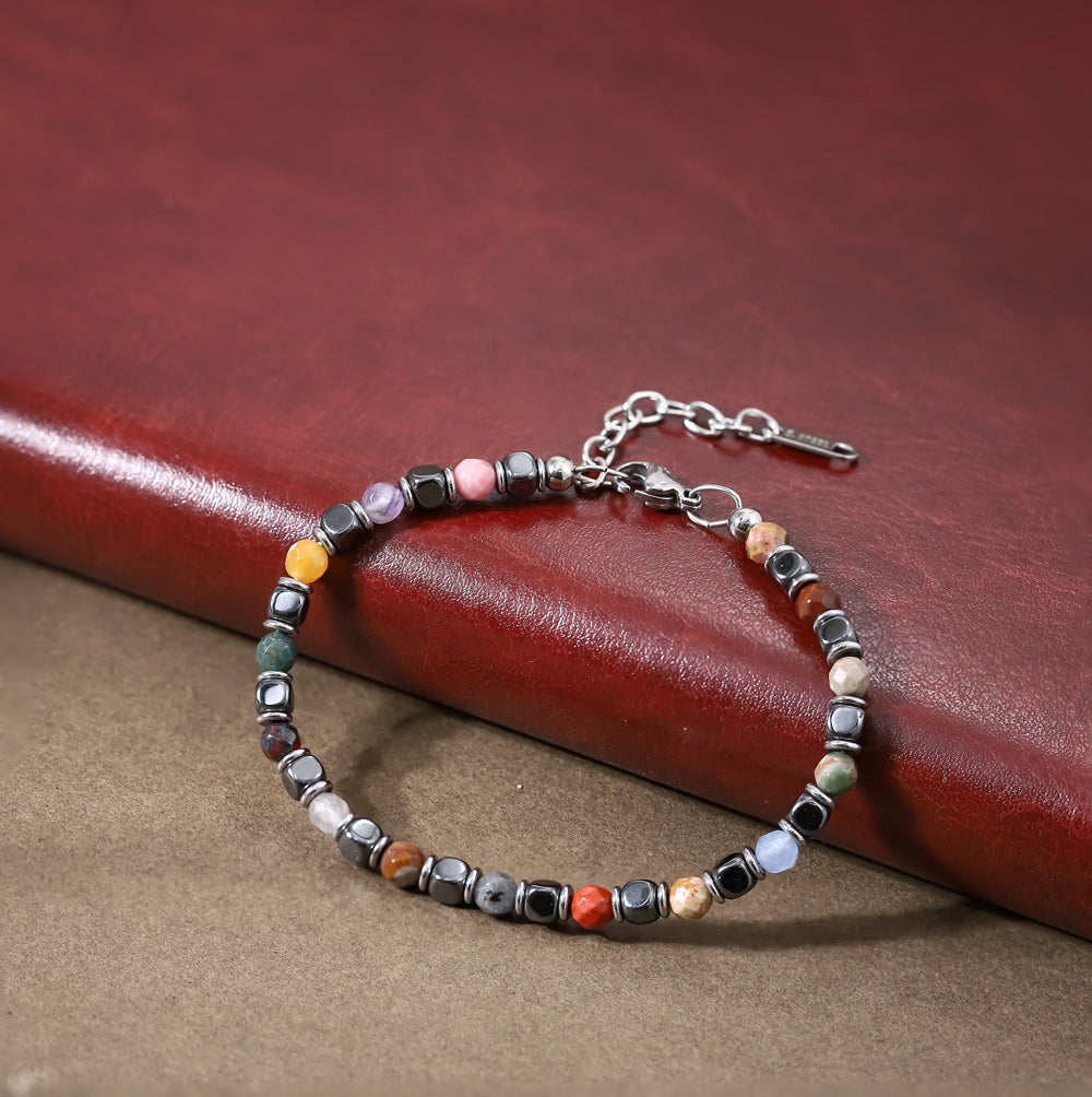 MBSS181 STAINLESS STEEL & HEMATITE BEADS BRACELET WITH NATURAL STONE