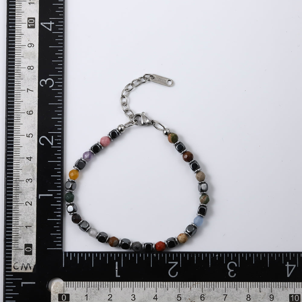 MBSS181 STAINLESS STEEL & HEMATITE BEADS BRACELET WITH NATURAL STONE