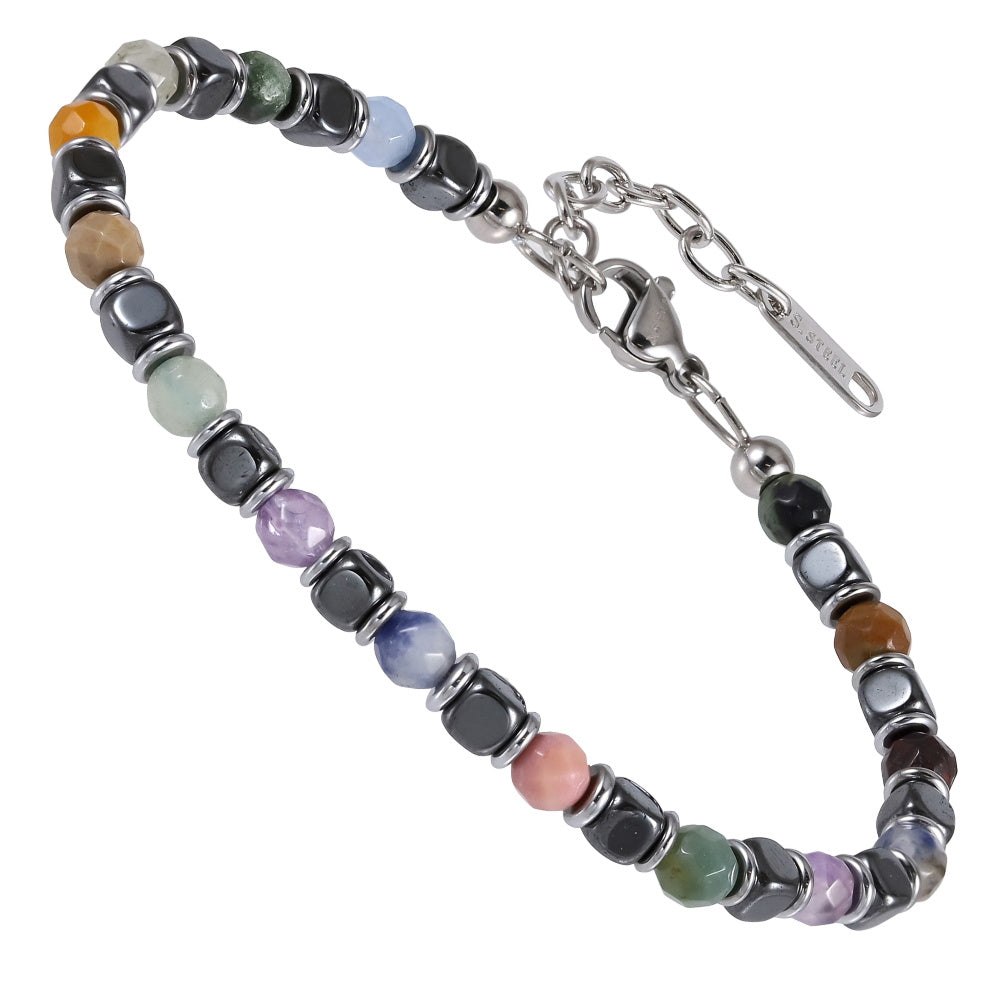 MBSS181 STAINLESS STEEL & HEMATITE BEADS BRACELET WITH NATURAL STONE