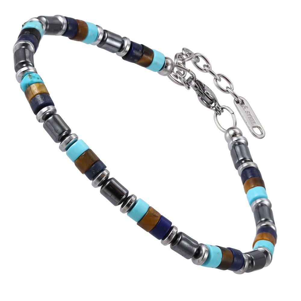 MBSS182 STAINLESS STEEL & HEISHI BEADS BRACELET WITH HEMATITE