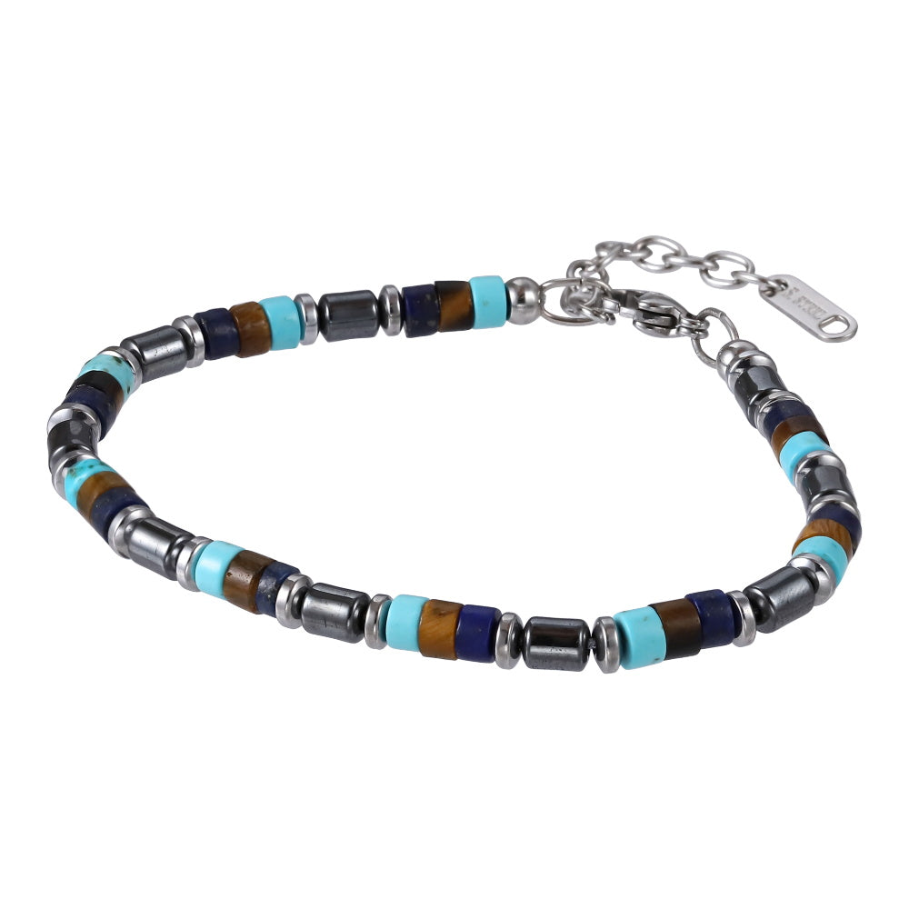 MBSS182 STAINLESS STEEL & HEISHI BEADS BRACELET WITH HEMATITE