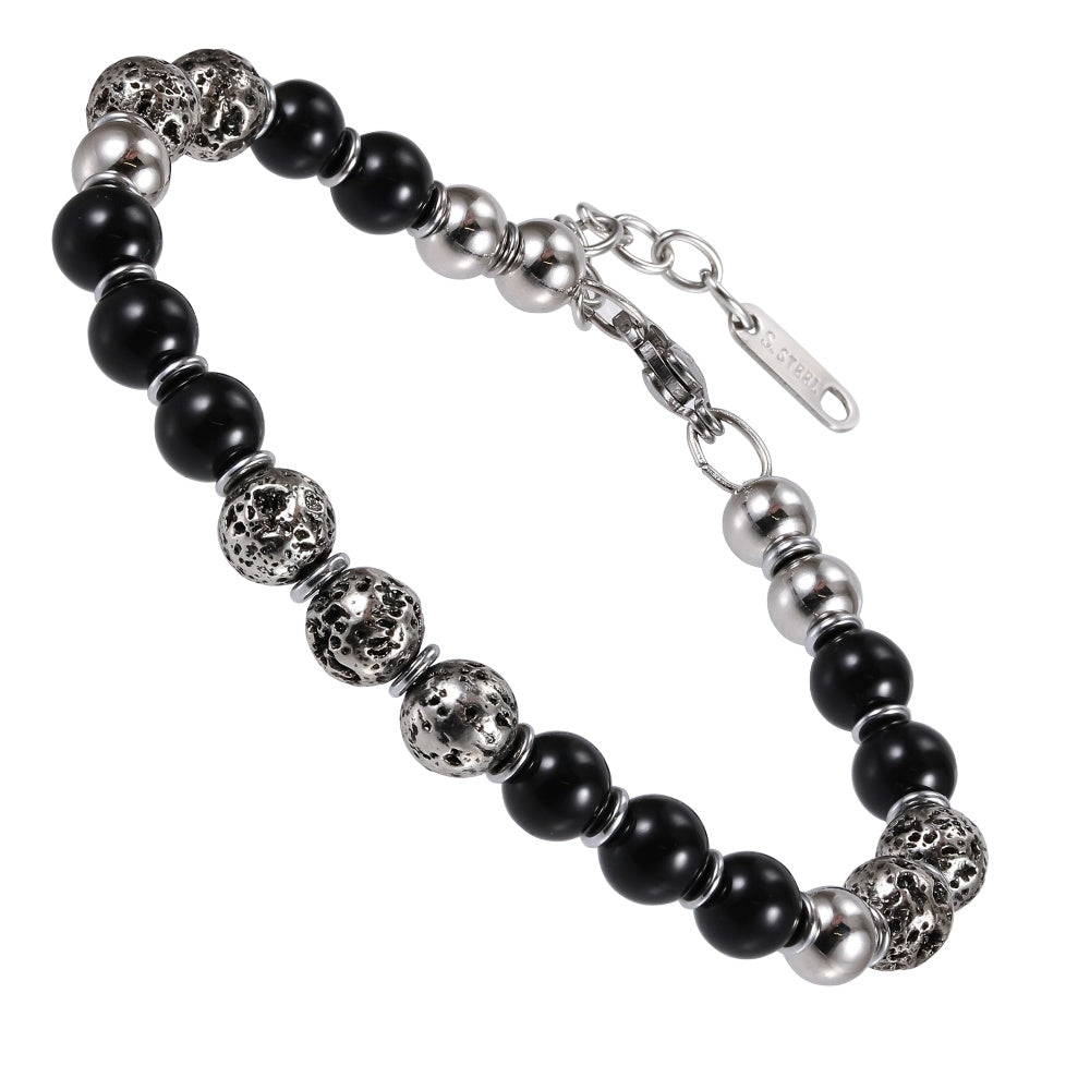 MBSS183 STAINLESS STEEL&HEMATITE BRACELET WITH NATURAL STONE&LAVA