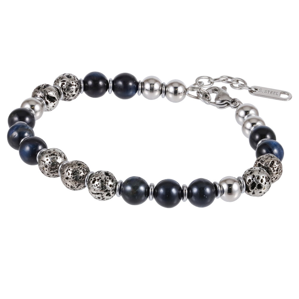 MBSS183 STAINLESS STEEL&HEMATITE BRACELET WITH NATURAL STONE&LAVA