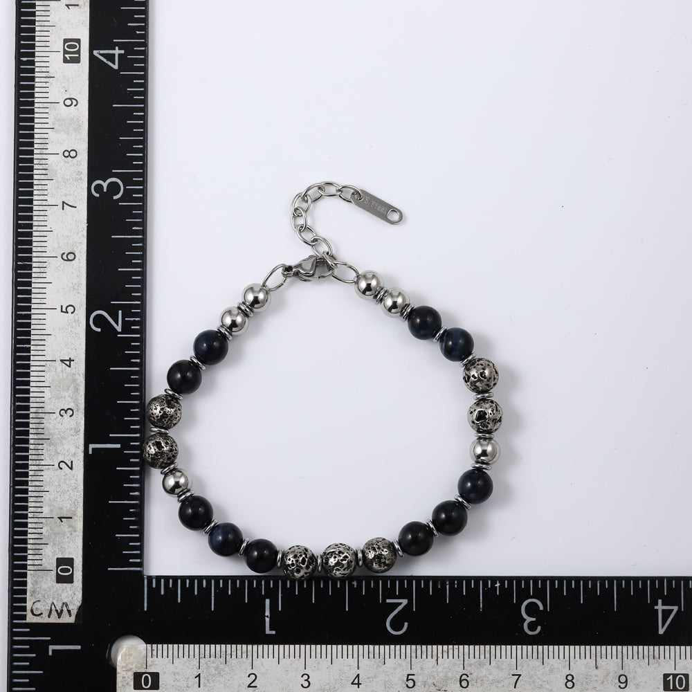 MBSS183 STAINLESS STEEL&HEMATITE BRACELET WITH NATURAL STONE&LAVA