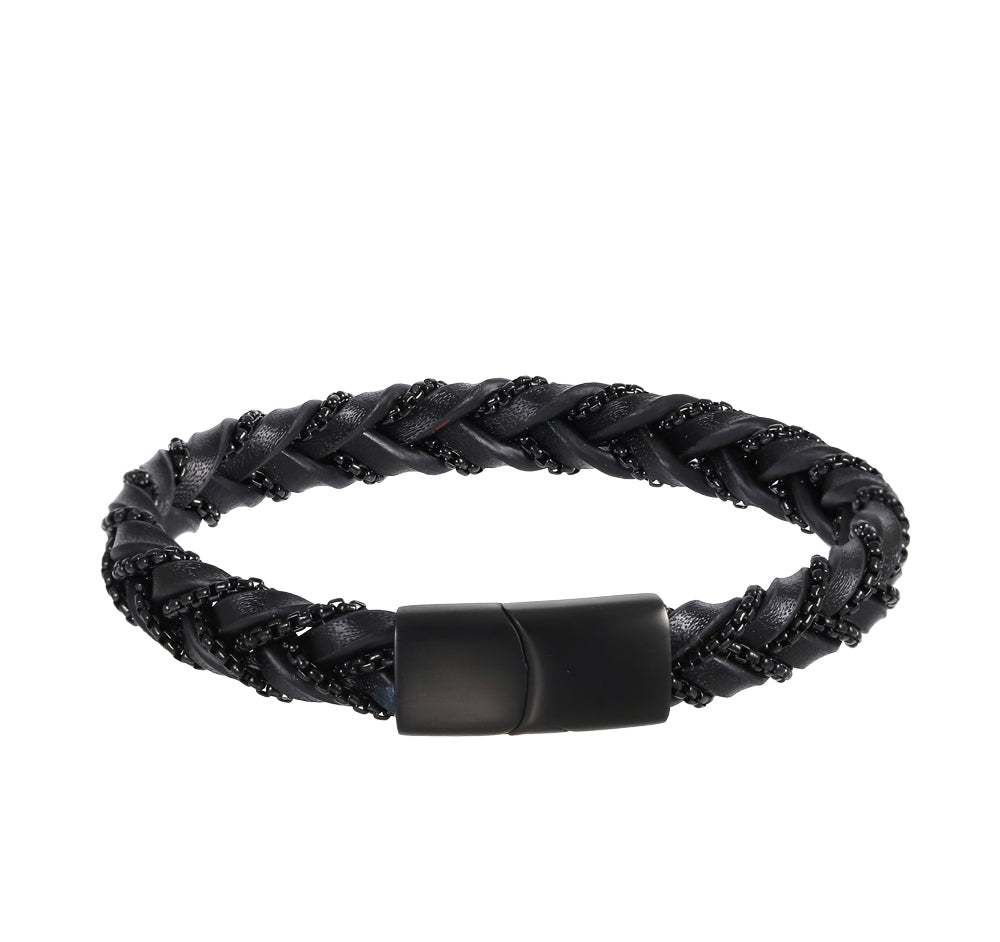 MBSS188 STAINLESS STEEL&GENUINE LEATHER BRACELET