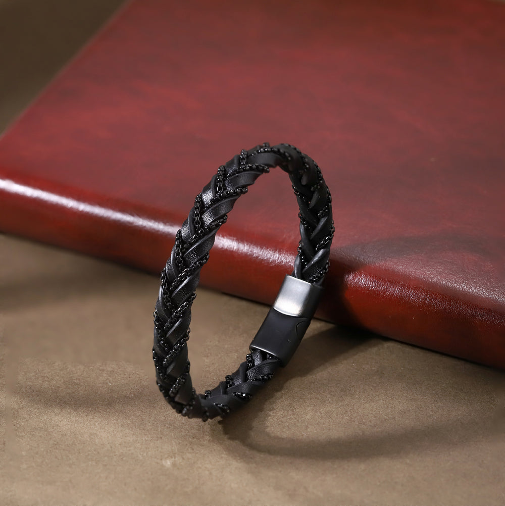 MBSS188 STAINLESS STEEL&GENUINE LEATHER BRACELET