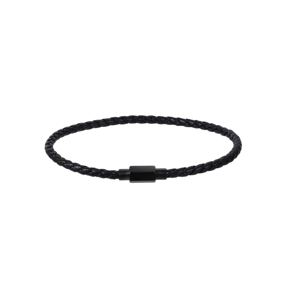 MBSS202 STAINLESS STEEL SLIM LEATHER BRACELET