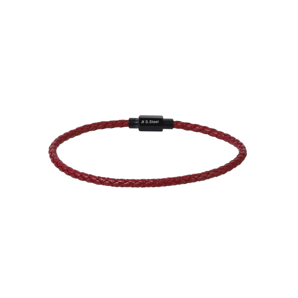 MBSS202 STAINLESS STEEL SLIM LEATHER BRACELET