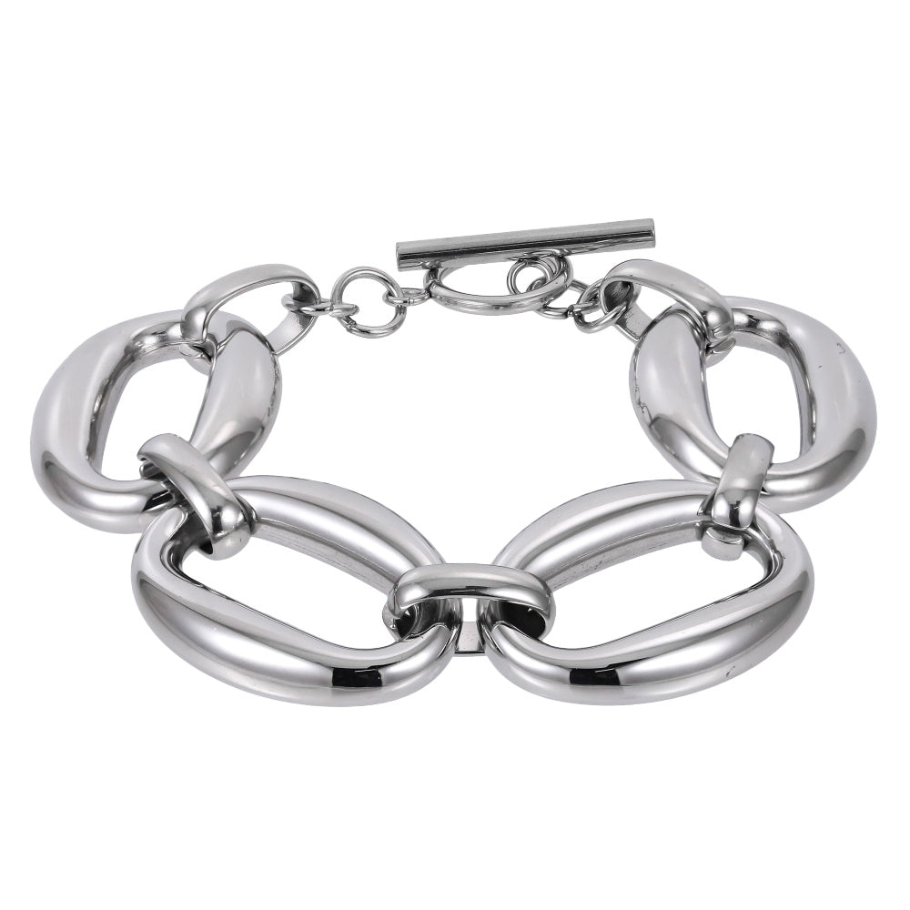 MBSS206 STAINLESS STEEL HOLLOW OVAL LINK T-BAR BRACELET