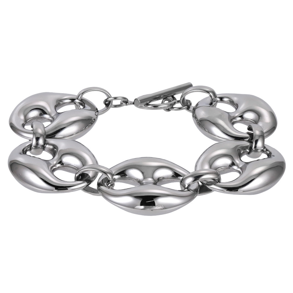 MBSS207 STAINLESS STEEL T-BAR BRACELET WITH 5 HOLLOW LINKS