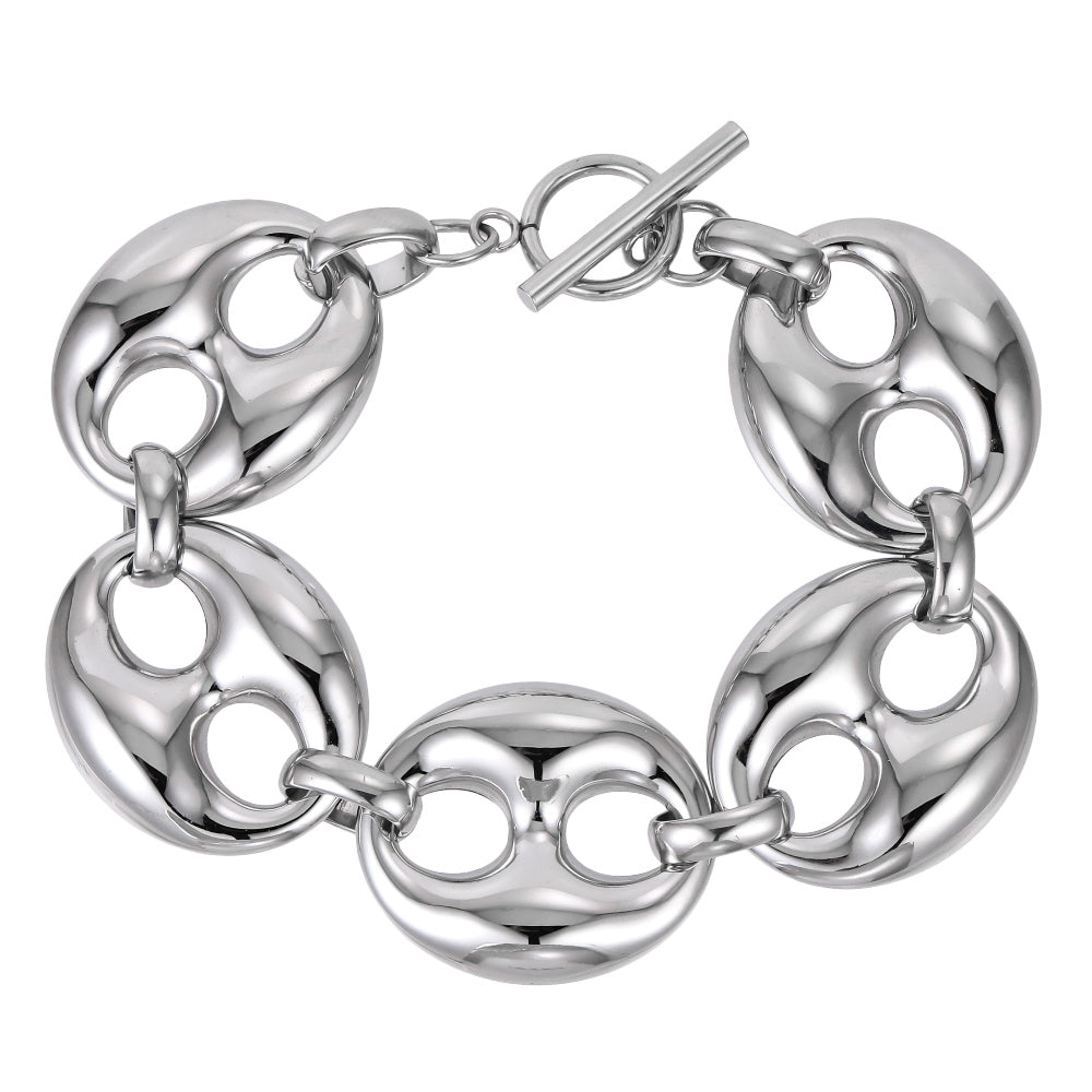 MBSS207 STAINLESS STEEL T-BAR BRACELET WITH 5 HOLLOW LINKS