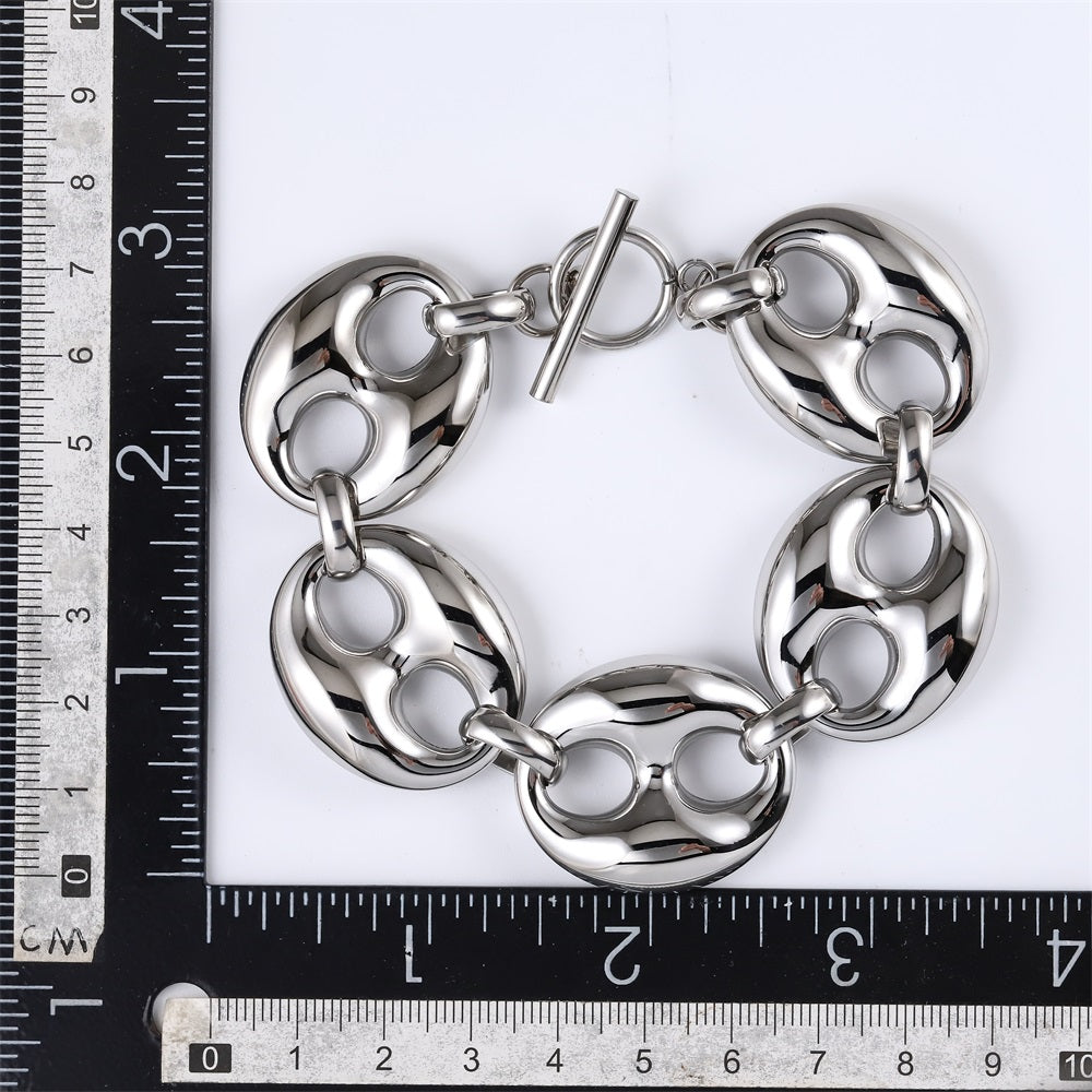 MBSS207 STAINLESS STEEL T-BAR BRACELET WITH 5 HOLLOW LINKS