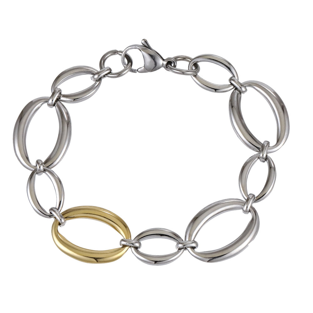 MBSS211 STAINLESS STEEL TWO TONE OVAL CHAIN LINK BRACELET