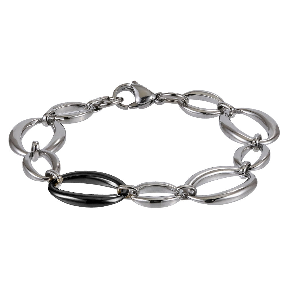 MBSS211 STAINLESS STEEL TWO TONE OVAL CHAIN LINK BRACELET