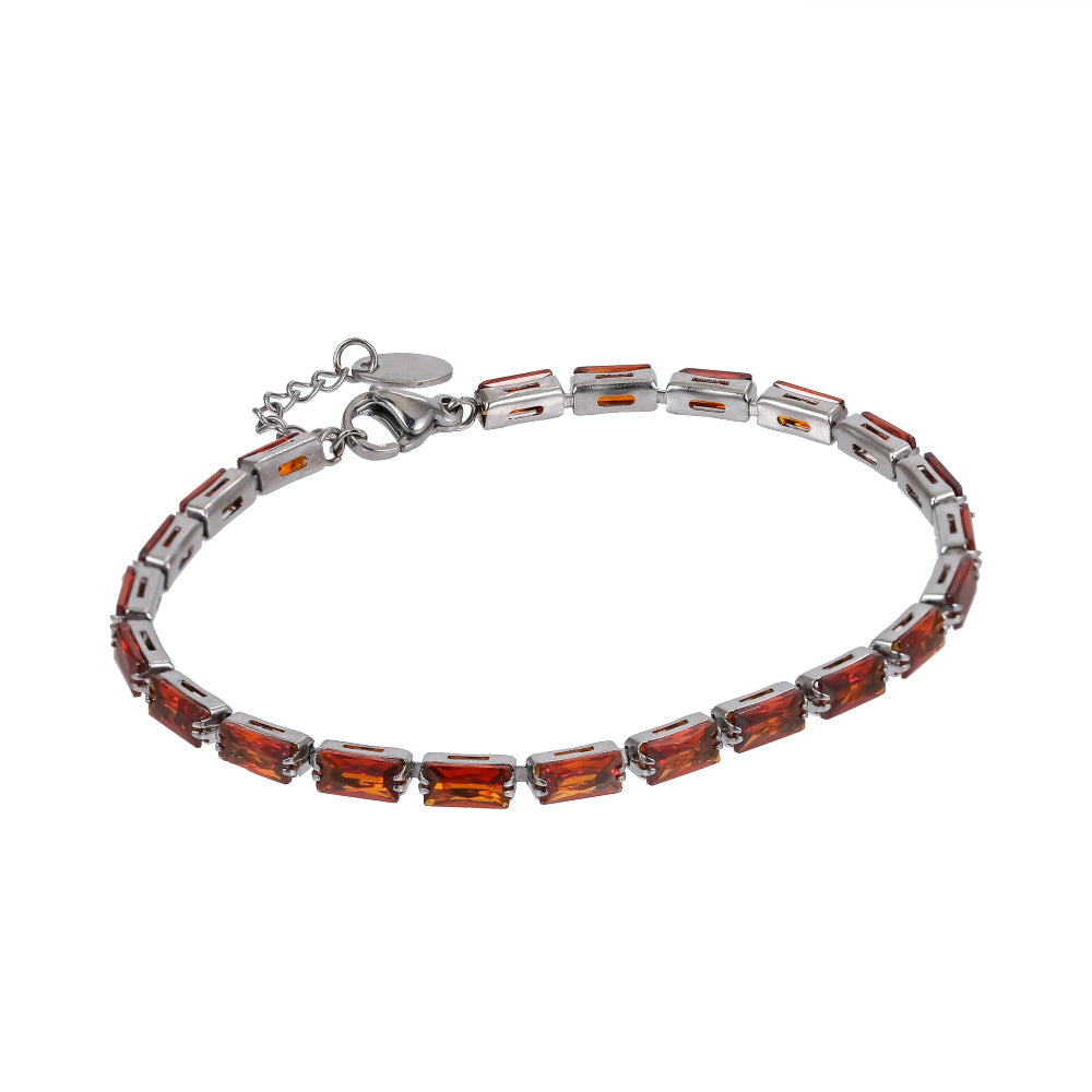 MBSS218 STAINLESS STEEL TENNIS BRACELET WITH BAGUETTE CZ