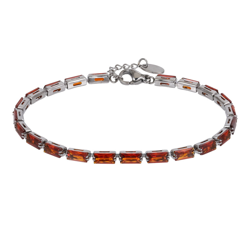 MBSS218 STAINLESS STEEL TENNIS BRACELET WITH BAGUETTE CZ