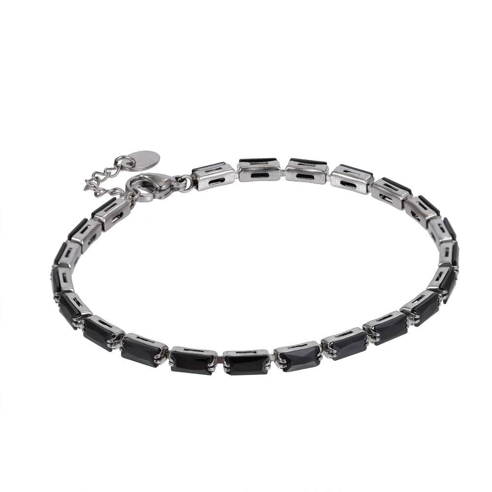 MBSS218 STAINLESS STEEL TENNIS BRACELET WITH BAGUETTE CZ