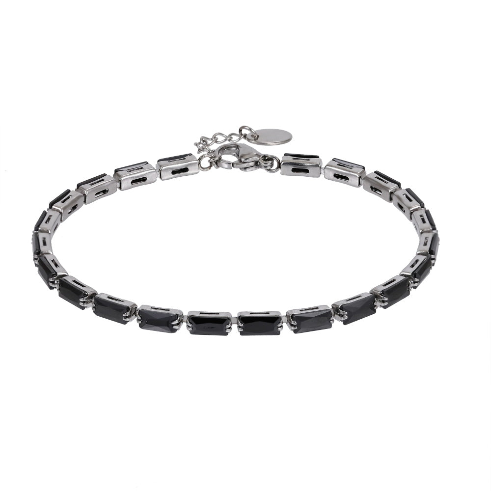 MBSS218 STAINLESS STEEL TENNIS BRACELET WITH BAGUETTE CZ