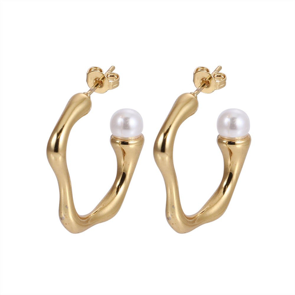 MESS46 STAINLESS STEEL ORGANIC SHAPED EARRING WITH PEARL