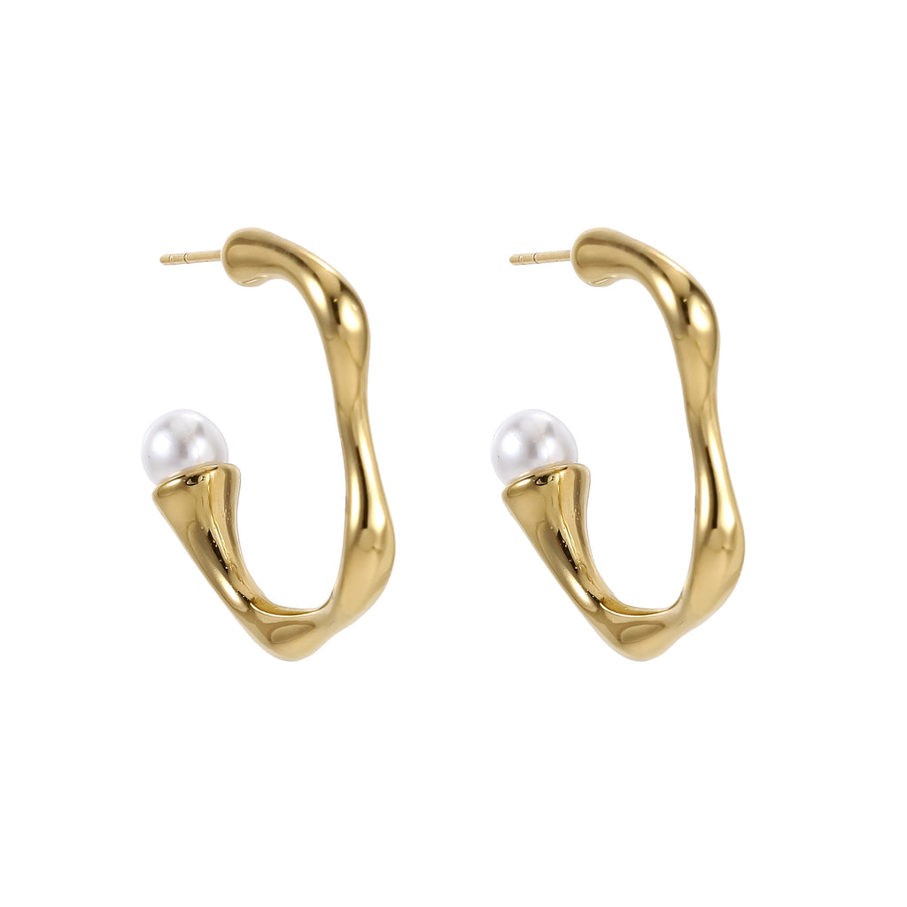 MESS46 STAINLESS STEEL ORGANIC SHAPED EARRING WITH PEARL