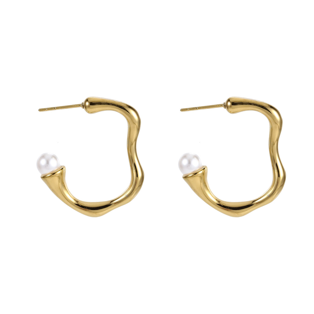 MESS46 STAINLESS STEEL ORGANIC SHAPED EARRING WITH PEARL