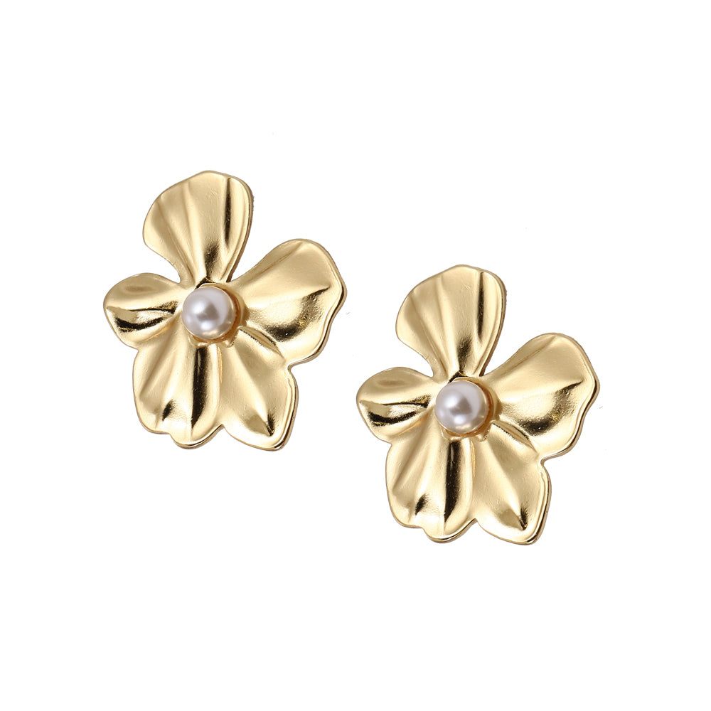 MESS47 STAINLESS STEEL FLOWER EARRING WITH PEARL