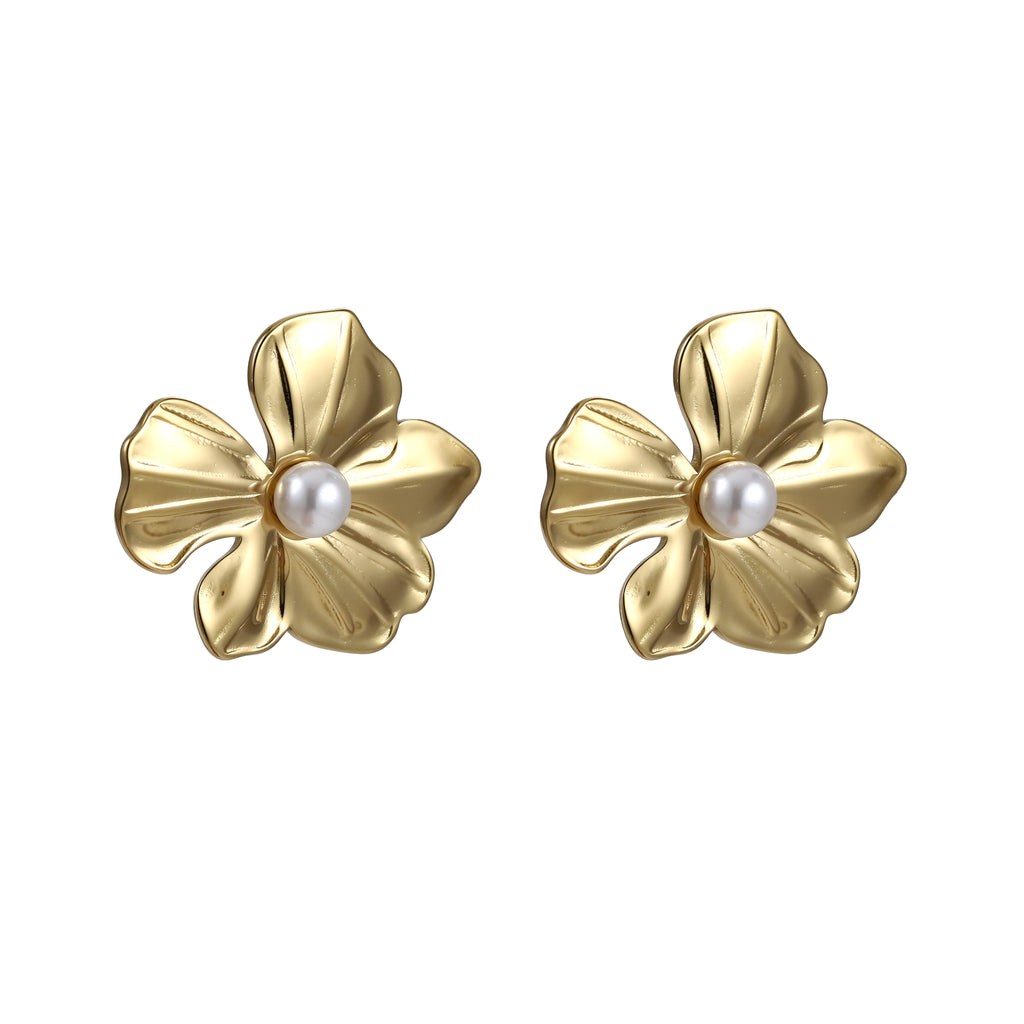 MESS47 STAINLESS STEEL FLOWER EARRING WITH PEARL