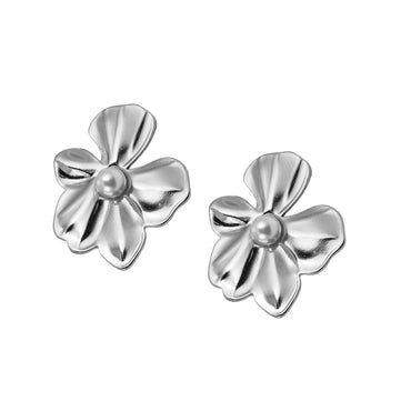 MESS47 STAINLESS STEEL FLOWER EARRING WITH PEARL