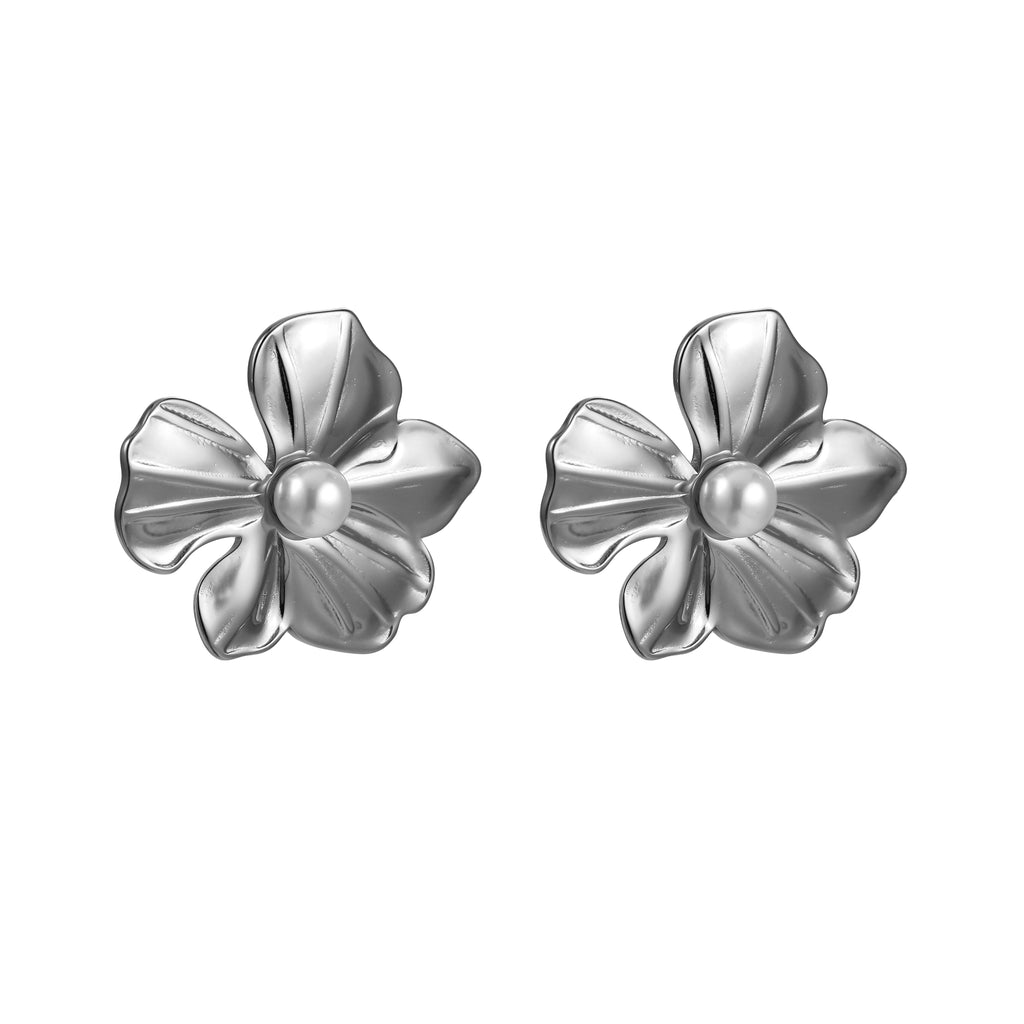 MESS47 STAINLESS STEEL FLOWER EARRING WITH PEARL