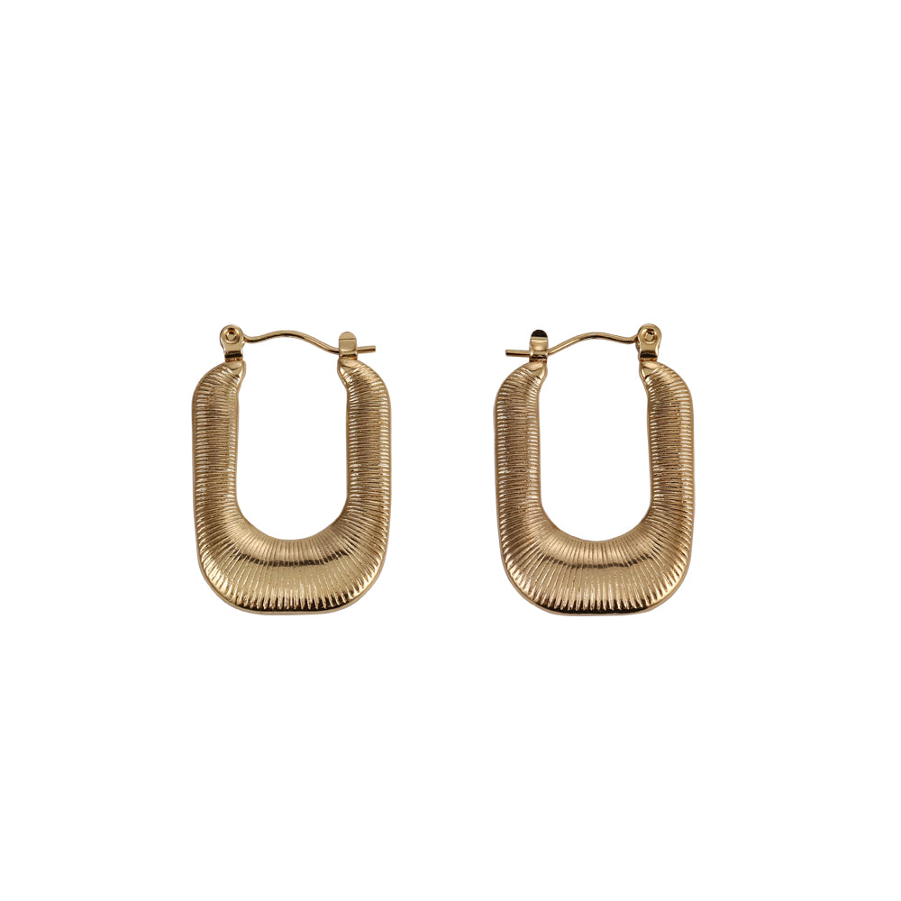 MESS51 STAINLESS STEEL TEXTURED RECTANGLE HOOP EARRING