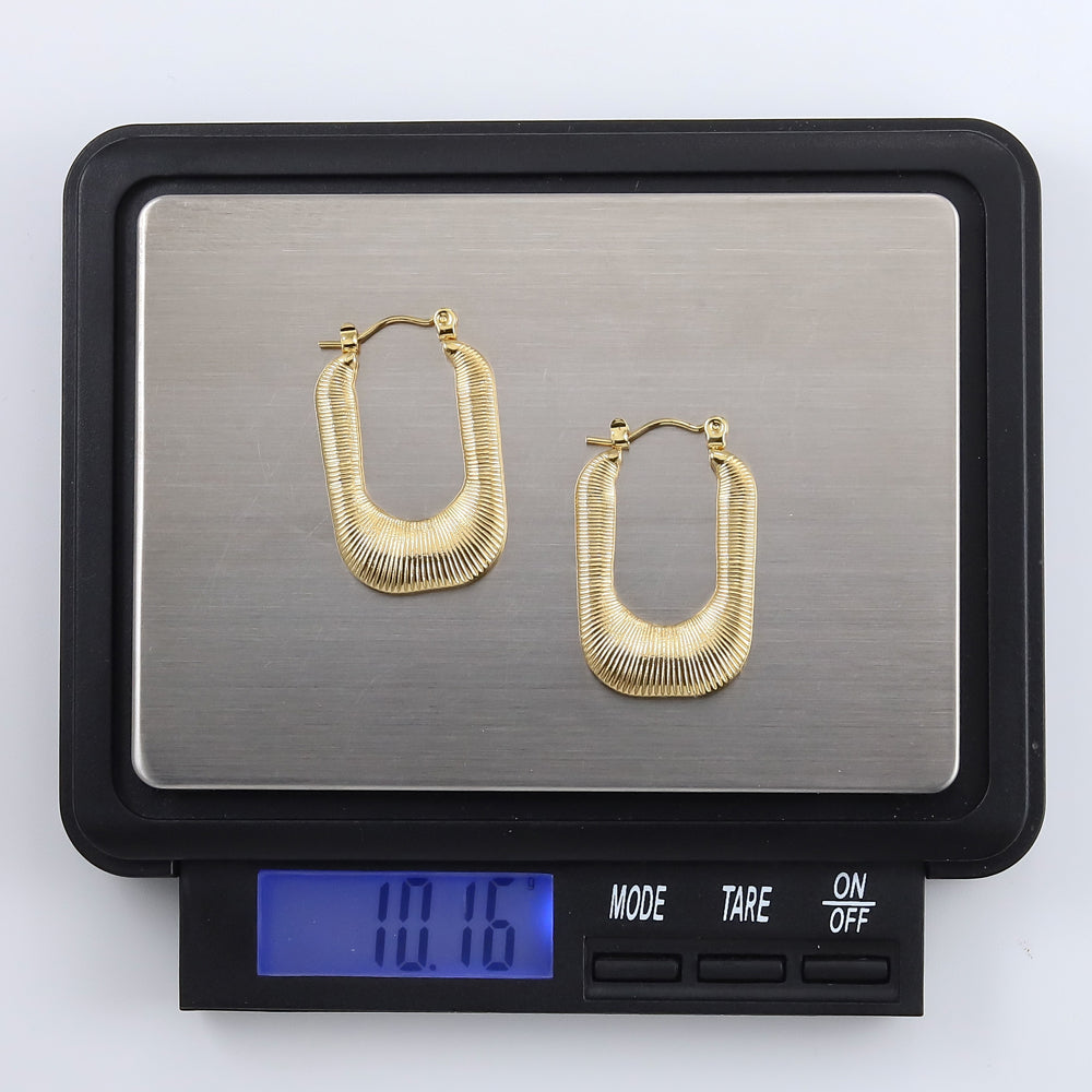 MESS51 STAINLESS STEEL TEXTURED RECTANGLE HOOP EARRING