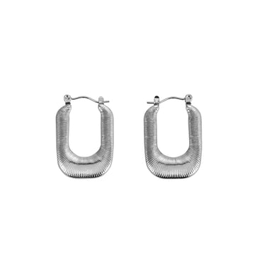 MESS51 STAINLESS STEEL TEXTURED RECTANGLE HOOP EARRING