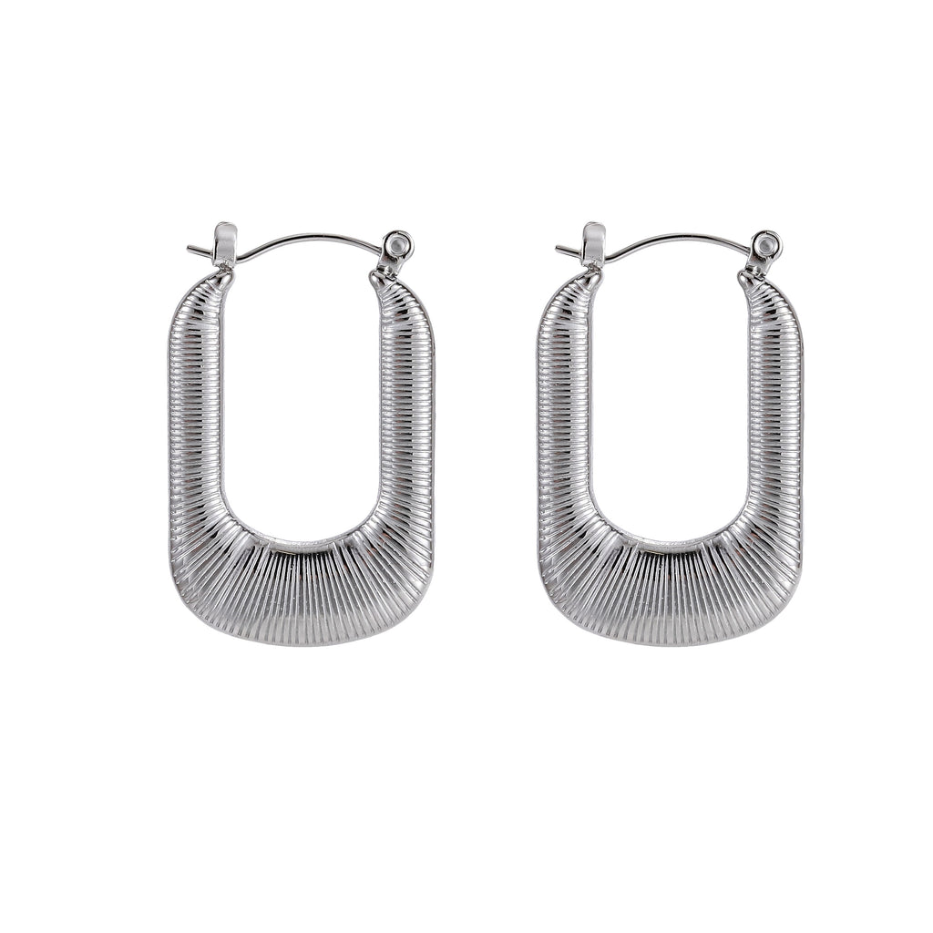 MESS51 STAINLESS STEEL TEXTURED RECTANGLE HOOP EARRING