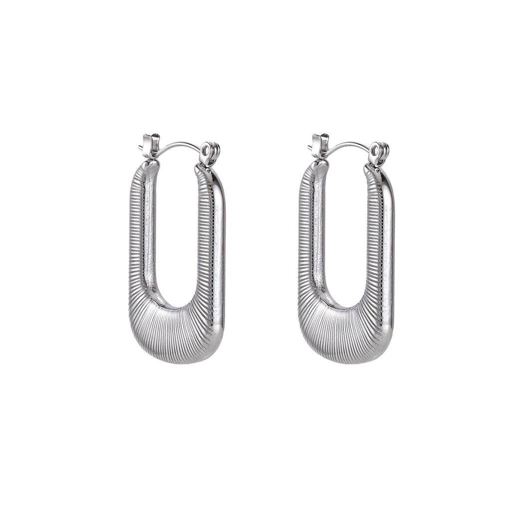 MESS51 STAINLESS STEEL TEXTURED RECTANGLE HOOP EARRING