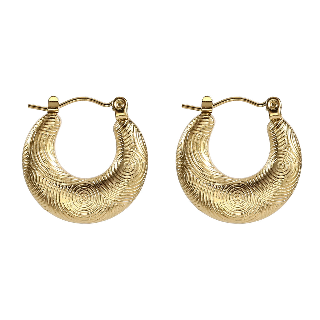 MESS52 STAINLESS STEEL TEXTURED ROUND HOOP EARRING