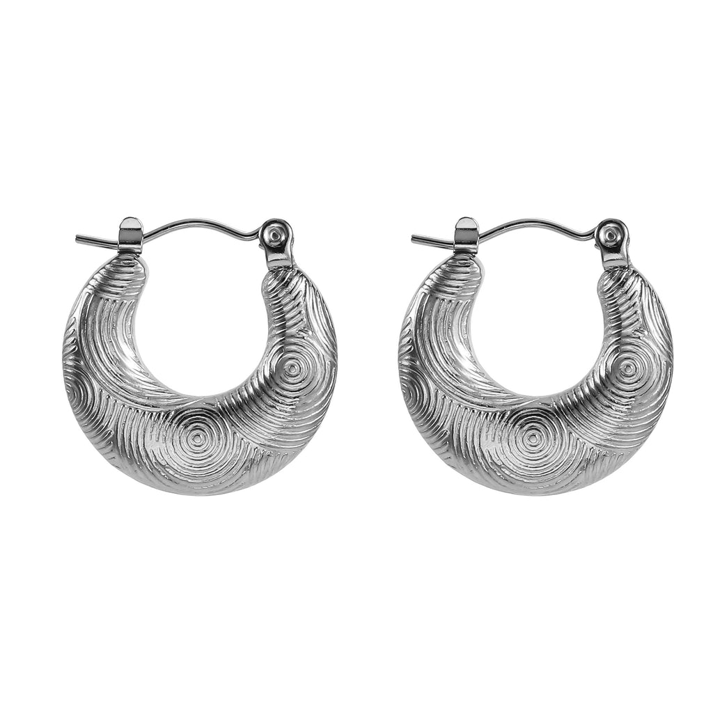 MESS52 STAINLESS STEEL TEXTURED ROUND HOOP EARRING