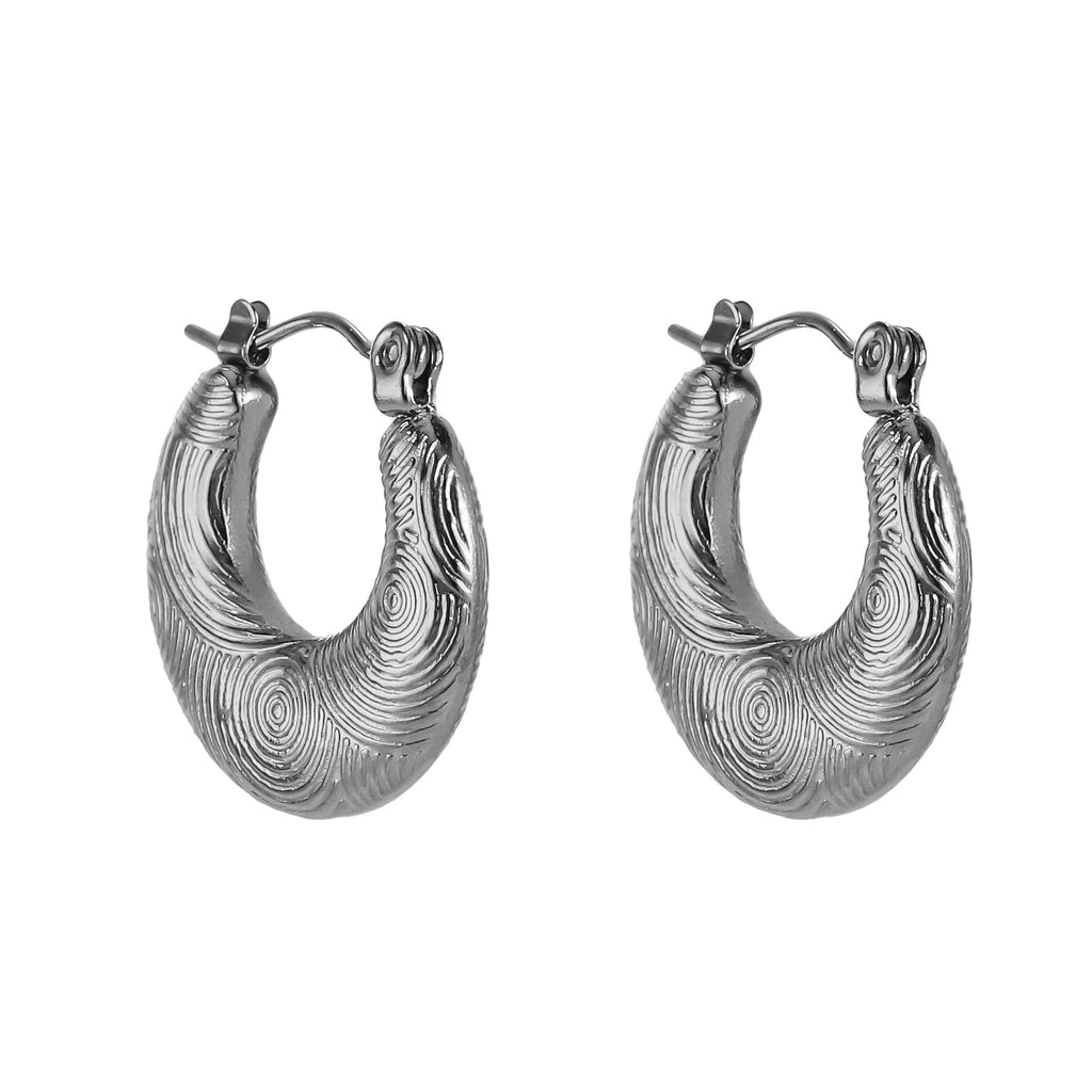 MESS52 STAINLESS STEEL TEXTURED ROUND HOOP EARRING