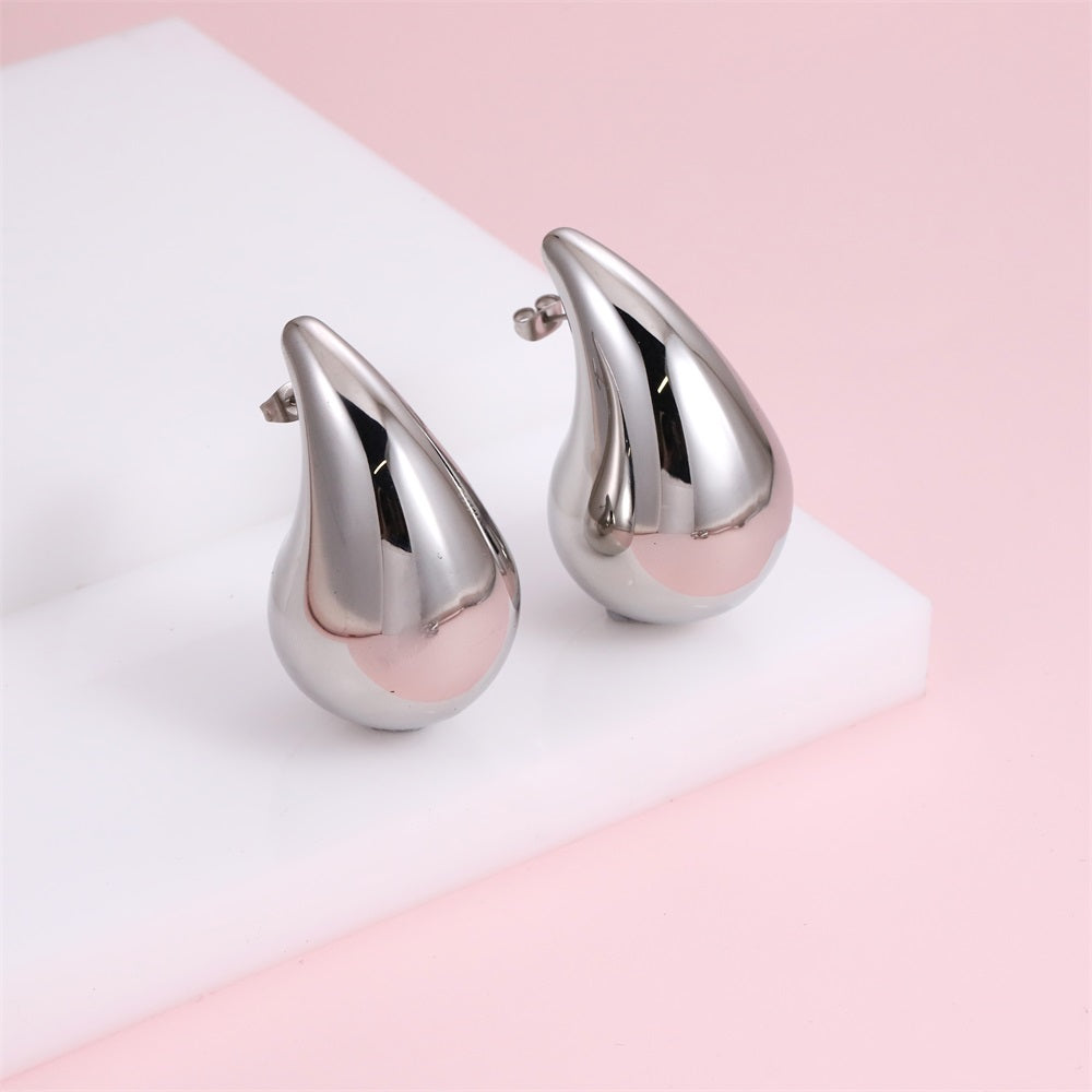 MESS63 STAINLESS STEEL CHUNKY TEARDROP HOLLOW EARRING