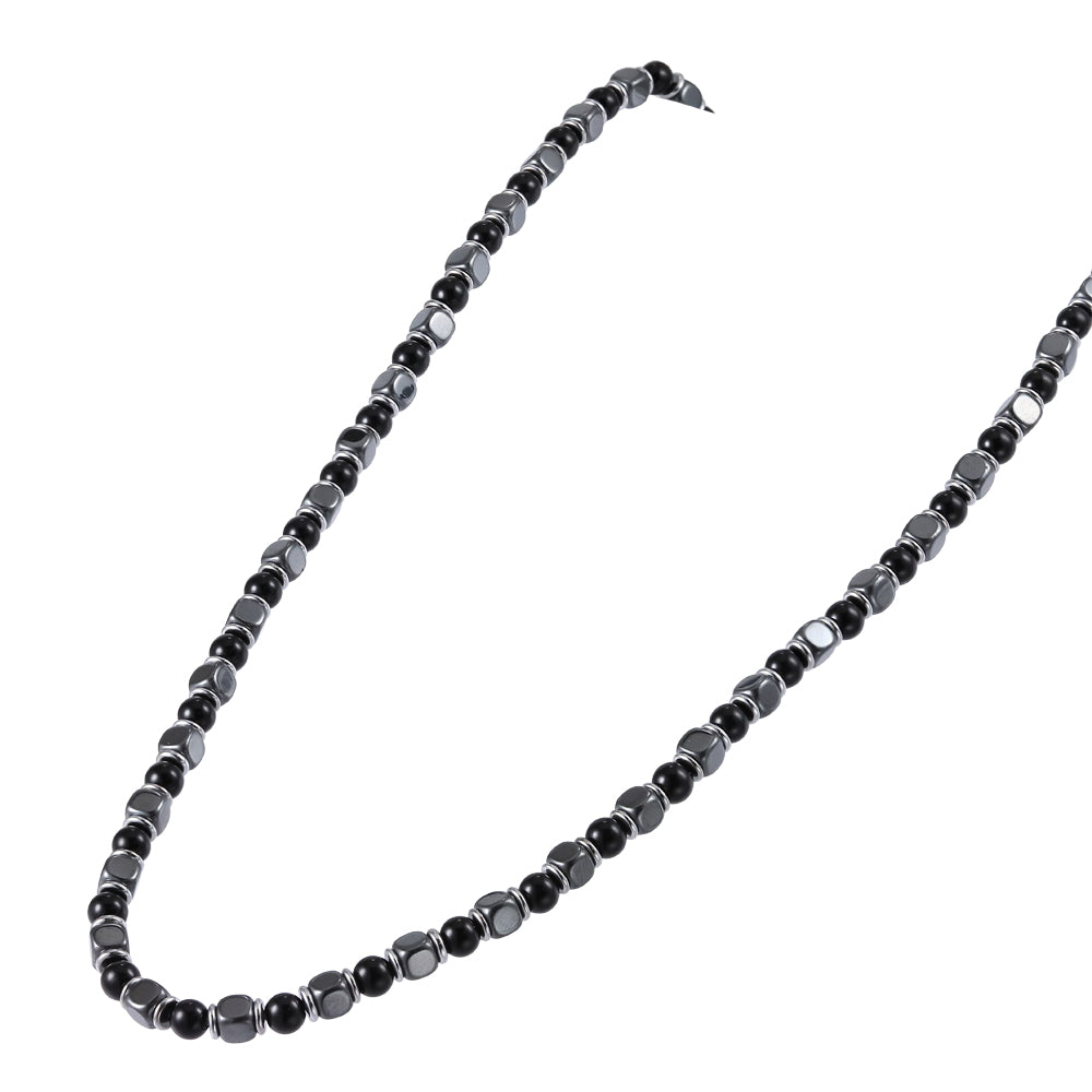 MNSS41 STAINLESS STEEL & HEMATITE BEADS NECKLACE WITH NATURAL STONE