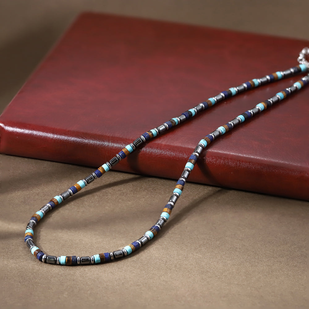 MNSS42 STAINLESS STEEL & HEISHI BEADS NECKLACE WITH HEMATITE