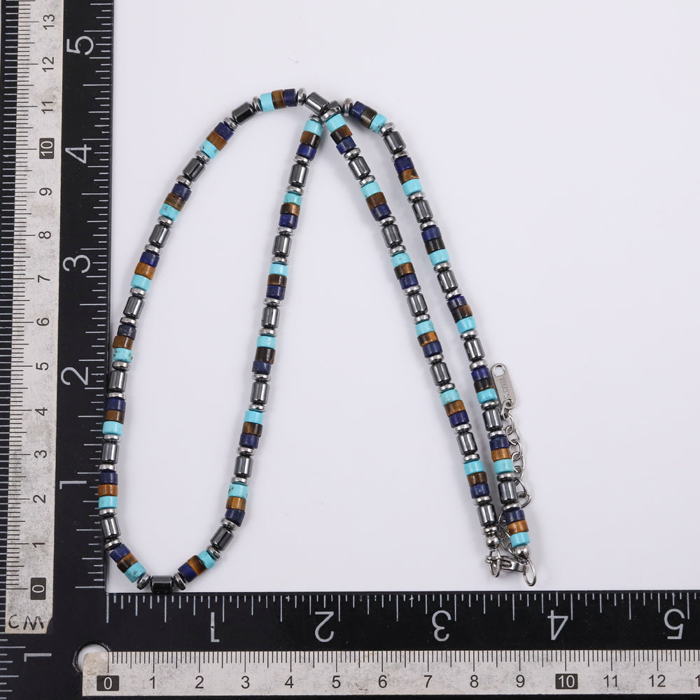 MNSS42 STAINLESS STEEL & HEISHI BEADS NECKLACE WITH HEMATITE